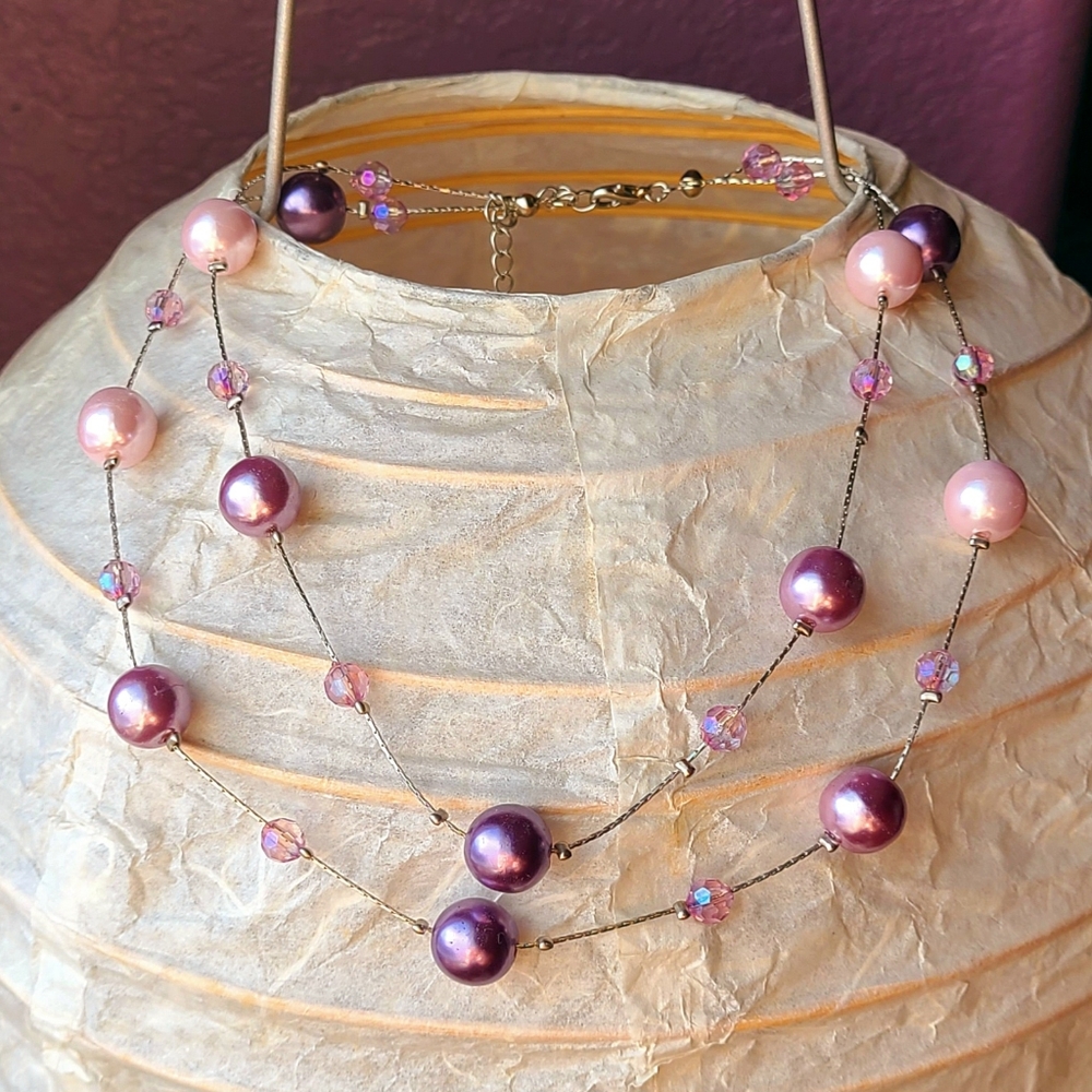 Purple beads double necklace